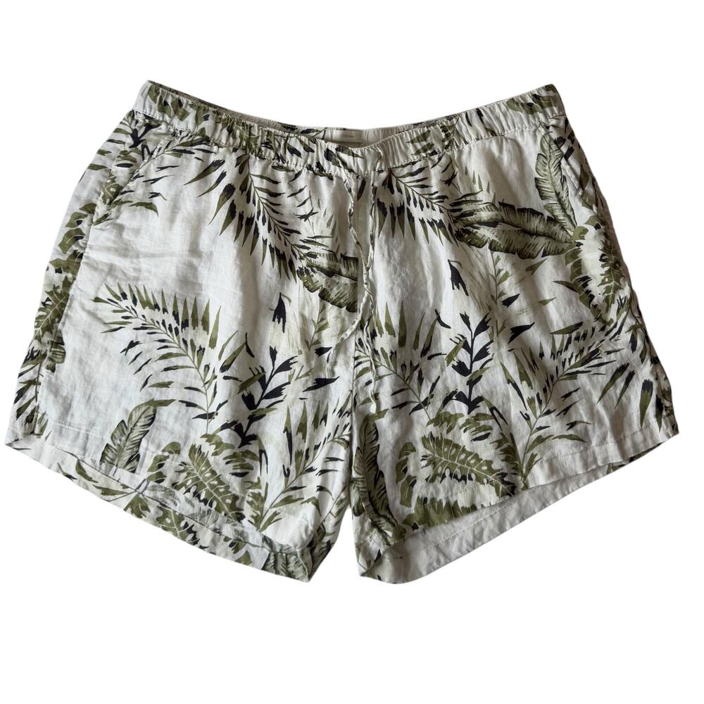 C&C California High Waist Tropical Leaf Print Shorts - White & Olive Green